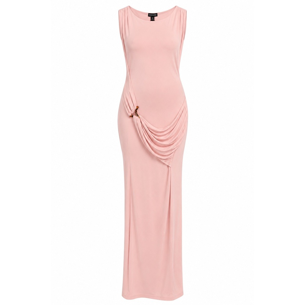 PrettyLittleThing Dusty Pink Double Layer Ruched Trim Midaxi Dress US 8 NEW